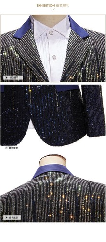Lentejuelas Para Hombres Chaquetas Ajustadas Un Botón Blazer Escenario Vestido Abrigo Discoteca Fiesta - Imagen 21 de 23