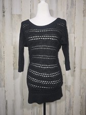 SO Cable Knit Sweater Dress Size Medium- Black With Metallic Thread Y2k Vintage