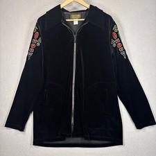 Vtg Bob Mackie Zip Jacket Womens M Wearable Art Black Velvet Jewel Embroidered