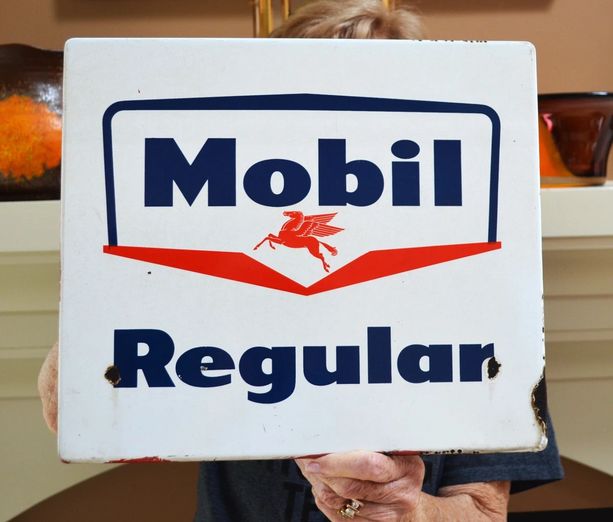 Mobil Pegasus Sign Porcelain In Collectible Gas & Oil Advertising