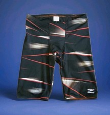 Speedo Endurance Swim Shorts Mens 34 Black Red Jammer Race Swimsuit