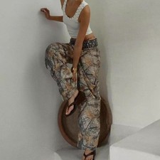 BERSHKA VIRAL TREE CAMO WIDE LEG PANTS   belt...