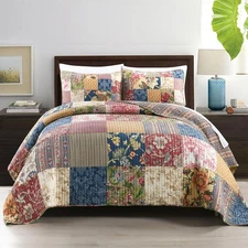 Cotton Bedspread Quilt Sets Reversible Bedding Coverlet Sets Comforters Vinta...