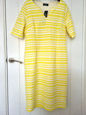 Lemon Yellow Striped Dress Size 14 V Neck Lined Stretch Summer Soul Collection