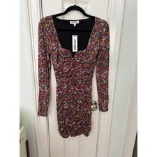 Steve Madden Womens Floral Ruched Bodycon Mini Dress Long Sleeve BM308142 Small