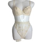 Vintage Nina Ricci Paris Naturel Lace Bra 34AB and High Leg Thong Medium Set New
