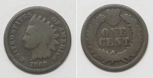 X7157  1869 Indian Head Cent Penny 1c, Good