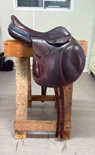 Brown Leather Jumping Saddle 17" Size with Blue Piping for Horse Riding