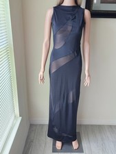 PrettyLittleThing Black Maxi Dress Size 6 Sheer Mesh Open Back Bodycon NWOT