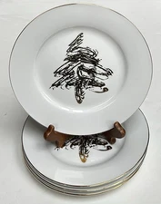 Set of 4 Christmas Gold Metallic GOLDEN TREES 7.5" Salad/Dessert Plates~NEW~NICE