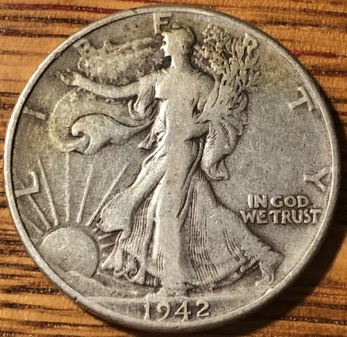 1942 P Walking Liberty Silver Half Dollar- Fine Quality Coin - FREE SHIPPING