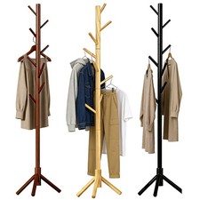Wooden Coat Stand, Coat Rack Tree 8 Hooks, Hallway Clothes Jacket Hat Hanger