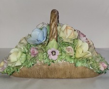 Vintage LARGE Capodimonte porcelain flower basket w/ handle D. Bonalberti Italy