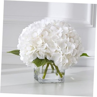  Luxury PU Fake Flowers in Vase with Faux Water, White Real Hydrangea-white