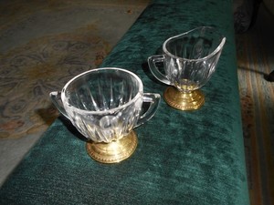SABEN CRYSTAL SUGAR CREAMER SET (STERLING SILVER?)