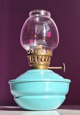 1940's Vintage Sky Blue Nursery Kelly Pixie Oil Lamp Base & Shade Complete
