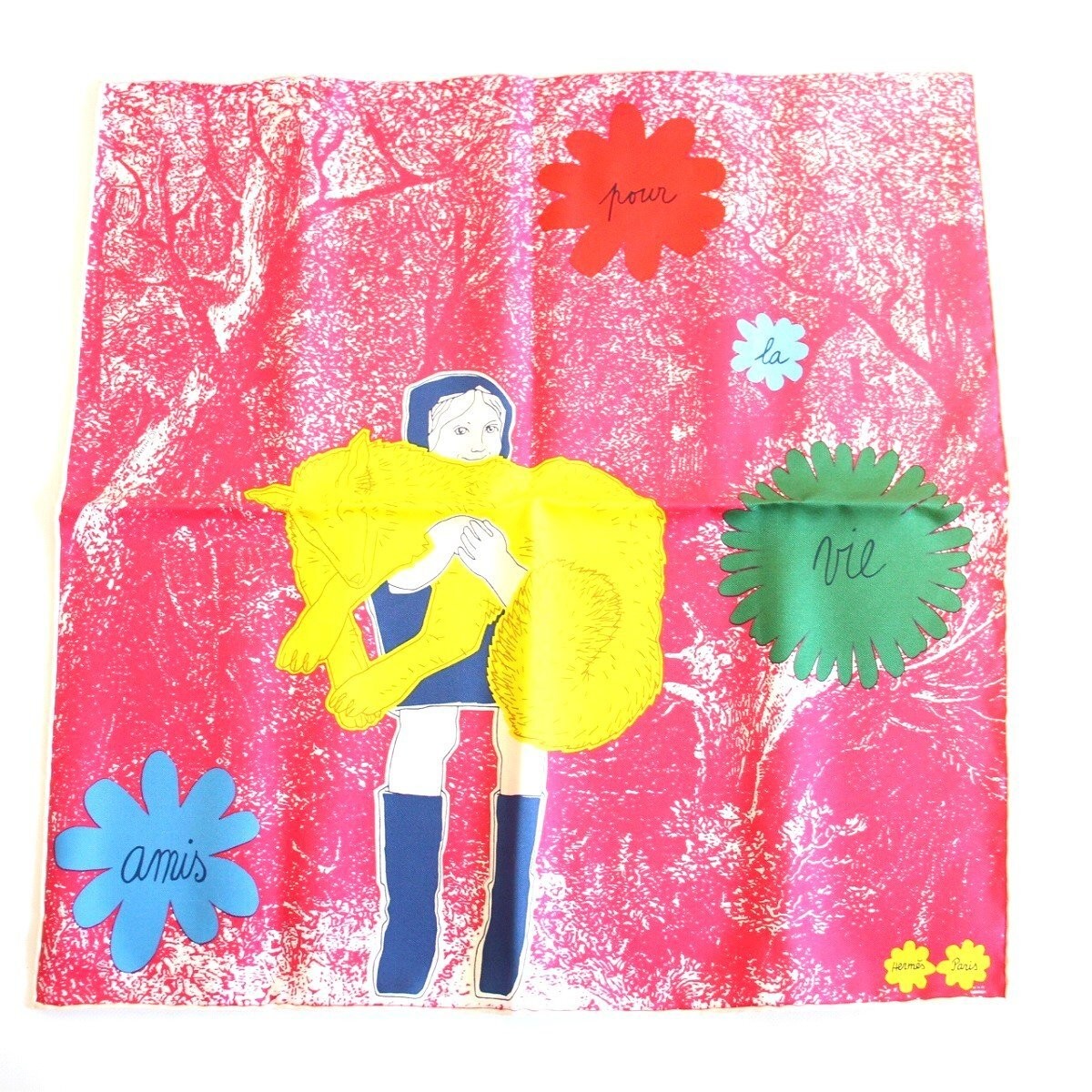 Vintage Hermes Carre 45 Gavroche Silk Scarf Lifelong Friend Pinkioki 100% Silk