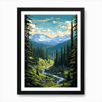 Mount Rainier Nationalpark Retro P gerahmtes Wandbild Poster Leinwanddruck Bild