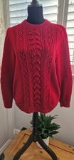 Women's Dark Red Hand Knit Cable Chunky Jumper 12-16