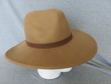 Artisian NY Brown Wool Faux Leather Wide Brim Fedora Hat