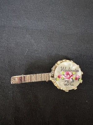 Vintage Washington D.C. Souvenir Pin Gold Tone Banjo with Hand Painted Celluloid