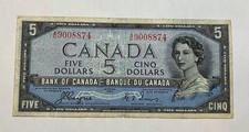 1954 Bank of Canada $5 Dollar Devil`s Face Banknote BC-31a