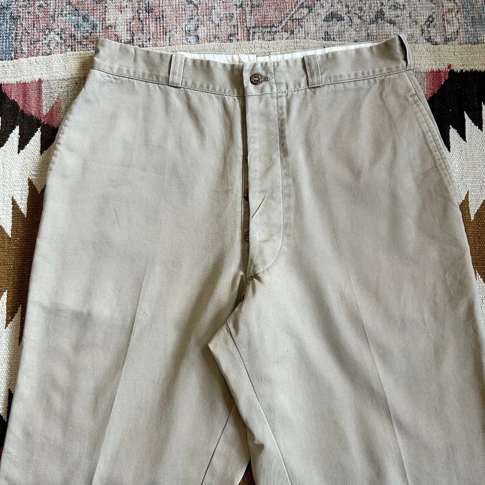 Vintage 1956 US Army Cotton Twill Button Fly Khaki Trousers Pants Sz 32 - Image 2 of 4
