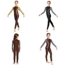 Kids Girls Gymnastics Jazz Jumpsuit Recital Leotard Long Sleeve Dance Printed