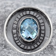 Faceted Natural Sky Blue Topaz 925 Sterling Silver Ring s.7 Jewelry R-1080