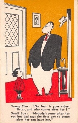GEMISCHTE ALTE COMIC POSTKARTEN GROSSER MANN UND KLEINER JUNGE GUT PLUS SEHR GUT