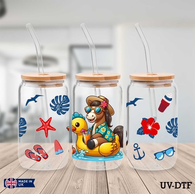 Sommer Pferd UV DTF Aufkleber - 16oz Libbey Dose Glasfolie zp457