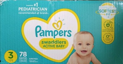 Pampers Swaddlers Diapers, Size 3 (13-26 lbs), 78 Count, 3, White 