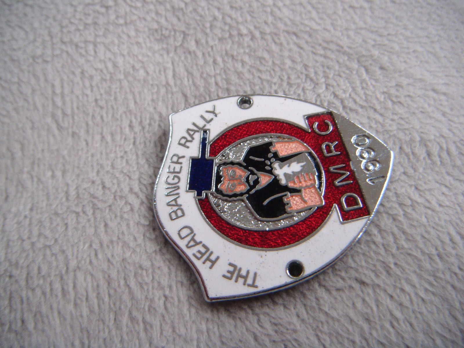 Vintage THE HEAD BANGER RALLY DMRC 1990 motorcycle club Enamel Badge