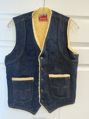 Vintage Big Smith Sherpa Lined Denim Vest Men s Small Button Down Western Cowboy