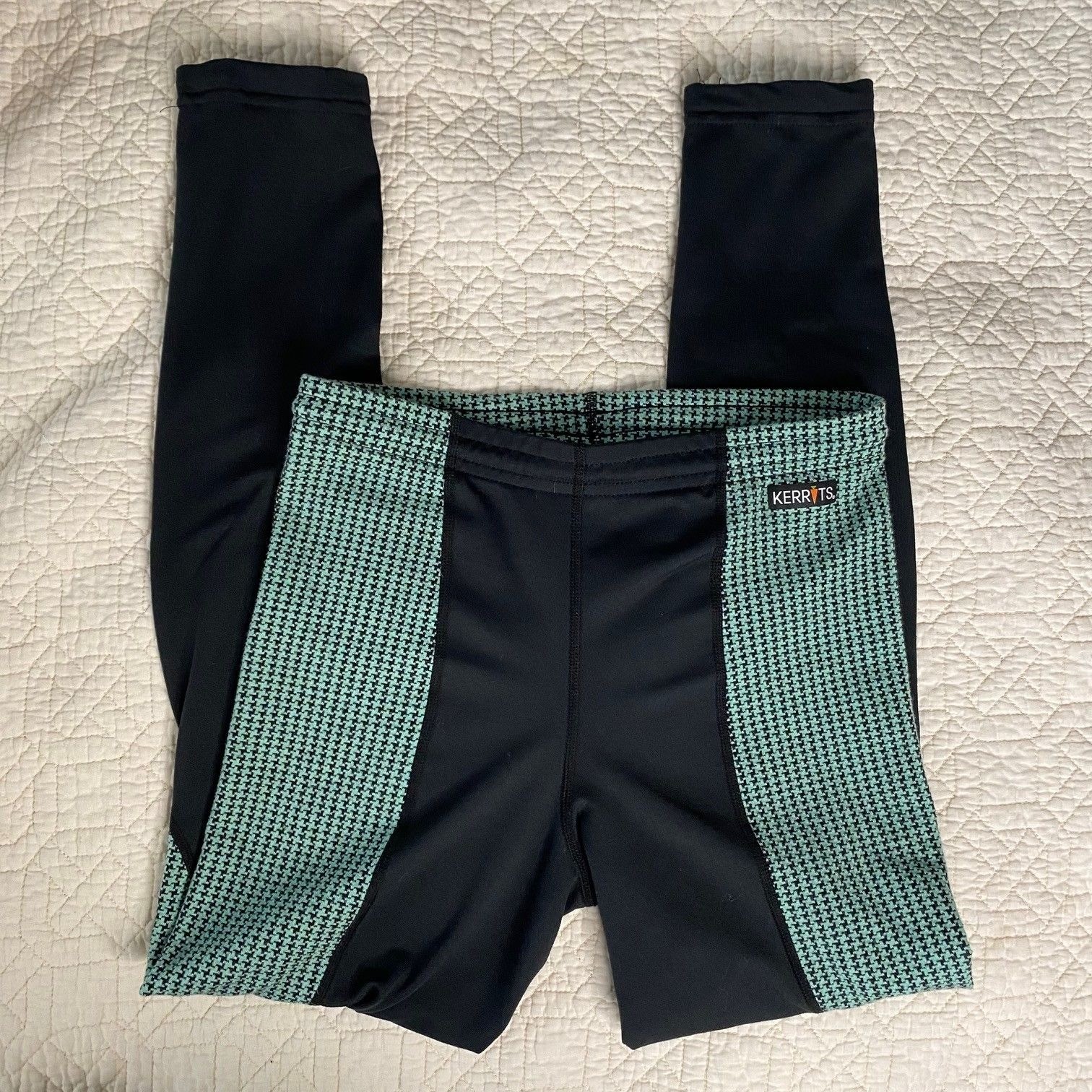 Kerrits Equestrian Riding Pants Performance Green Black Houndstooth XL Girls 