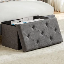  30in Foldable Storage Ottoman Bench, Foot Rest 15"D x 30"W x 15"H Classic Gray