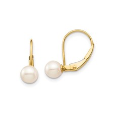 14k Yellow Gold Childrens Freshwater Pearl Leverback Drop Earrings 13.82mm