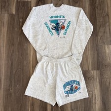 Vintage Charlotte Hornets Sweatshirt Sweat Shorts Sweatsuit Set Boys Size L