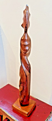 VTG Wood Sculpture Female Figure MCM Hand Carved Teak OOAK Midcentury Modern Art
