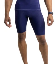 Mens Thin Vintage Blue Shiny Spandex Bodybuilding Compression Shorts M Medium