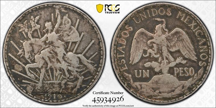 1910 PCGS VF30 | MEXICO - Silver One Un Peso 
