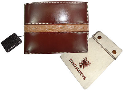 RFID Blocking Vegetable Tanned CALFSKIN LEATHER WALLET BIFOLD OSTRICH BROWN  NEW