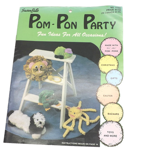 Susan Bates Pom Pom Animals Book Pon Party Ornaments Craft 31 Pages Vintage 1979
