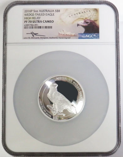 2016 SILVER AUSTRALIA 5oz MERCANTI NGC PF 70 UC WEDGE-TAILED EAGLE HIGH RELIEF