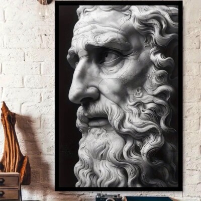 Zeus antike griechische Büste Männerkopf gerahmt Leinwand Kunst Bild Druck 60cm x 40cm