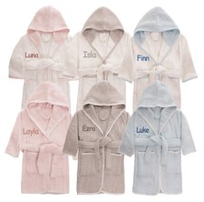 Personalised Baby Robe Toweling Dressing Gown Hood Toddler Baby Gift Boy Girl