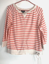 Women's Lauren Jeans Co. Ralph Lauren Cream Pink Stripe Boat Neck Long Sleeve L
