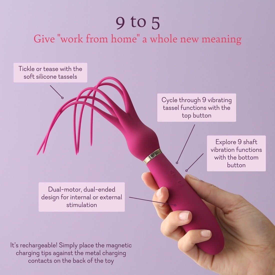 Pure Romance 9 To 5 - Vibrator with Silicone Tassel Teasers