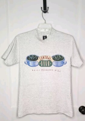 VTG 90s Friends Central Perk Coffee T Shirt Warner Bros Gray