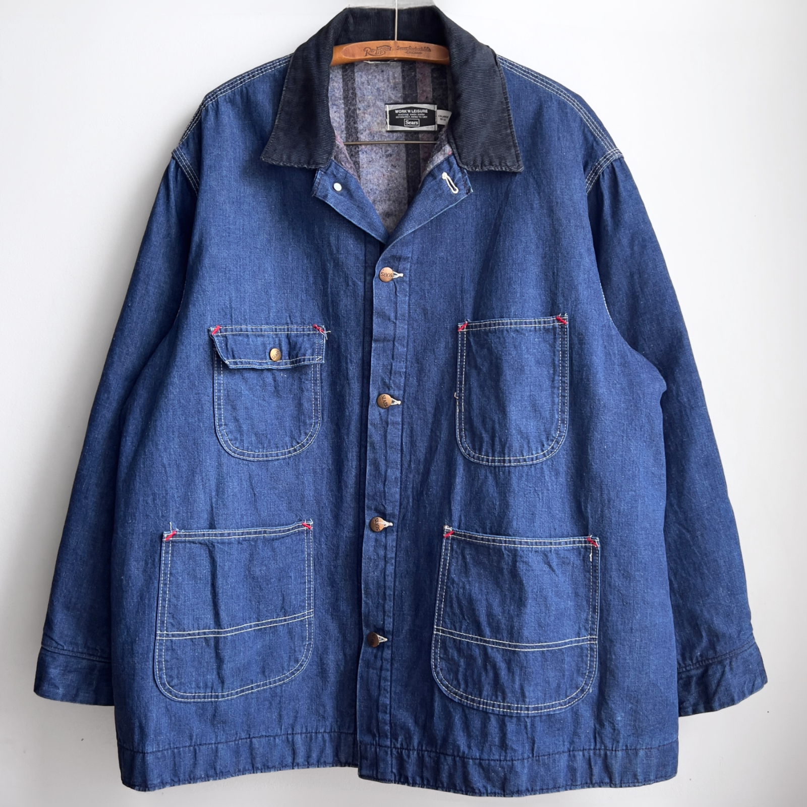 Vintage 1970s Sears Work'n Leisure Blanket Lined Denim Chore Jacket XXL